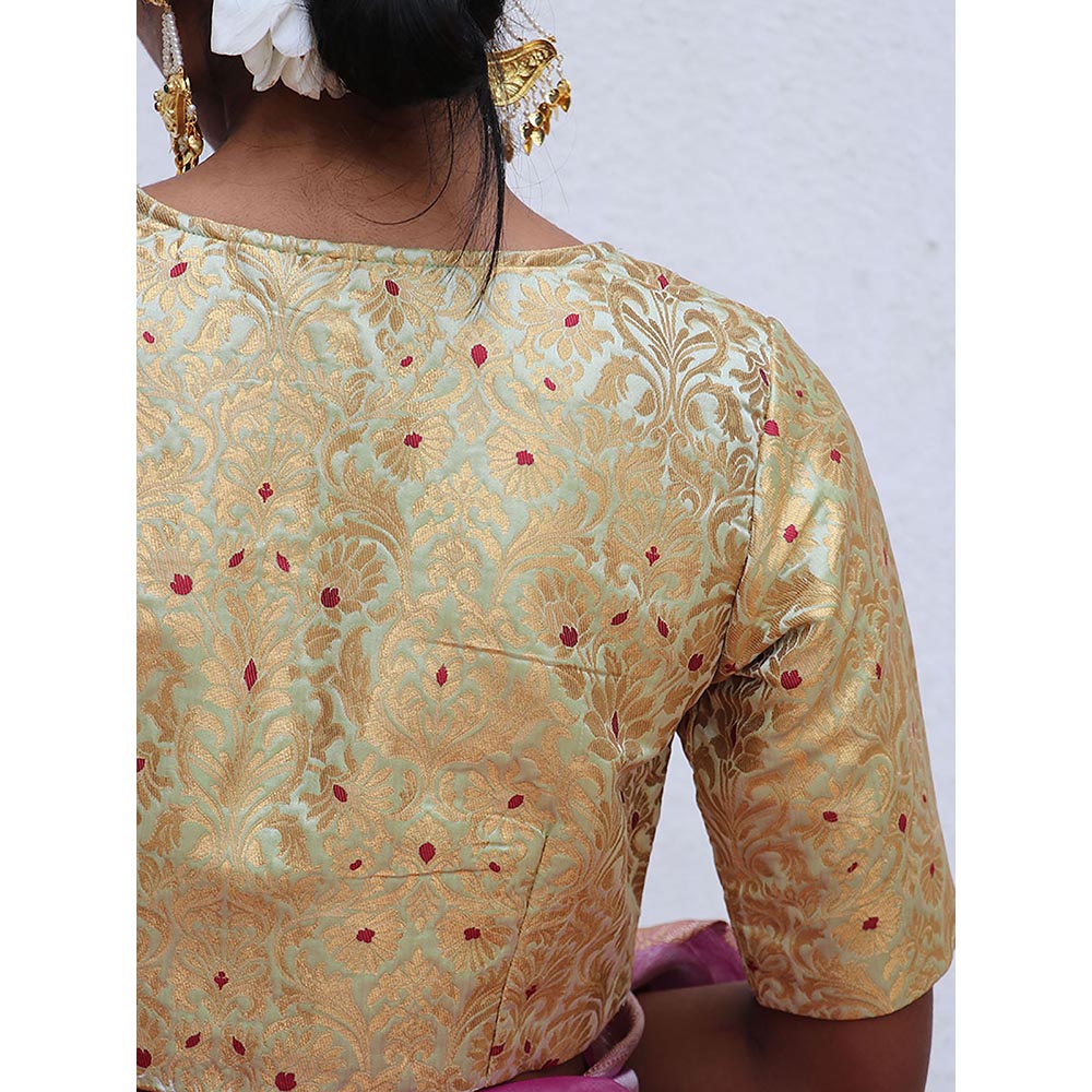 Chidiyaa Nargiz Zubeyda Khimkab Green Brocade Embroidered Stitched Blouse