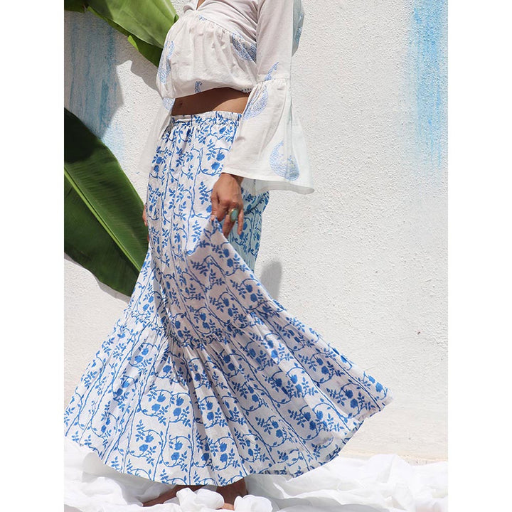 Chidiyaa Walk In the Clouds Stella Handprinted Cotton Skirt