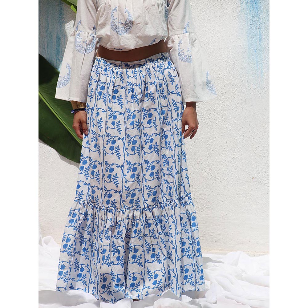 Chidiyaa Walk In the Clouds Stella Handprinted Cotton Skirt