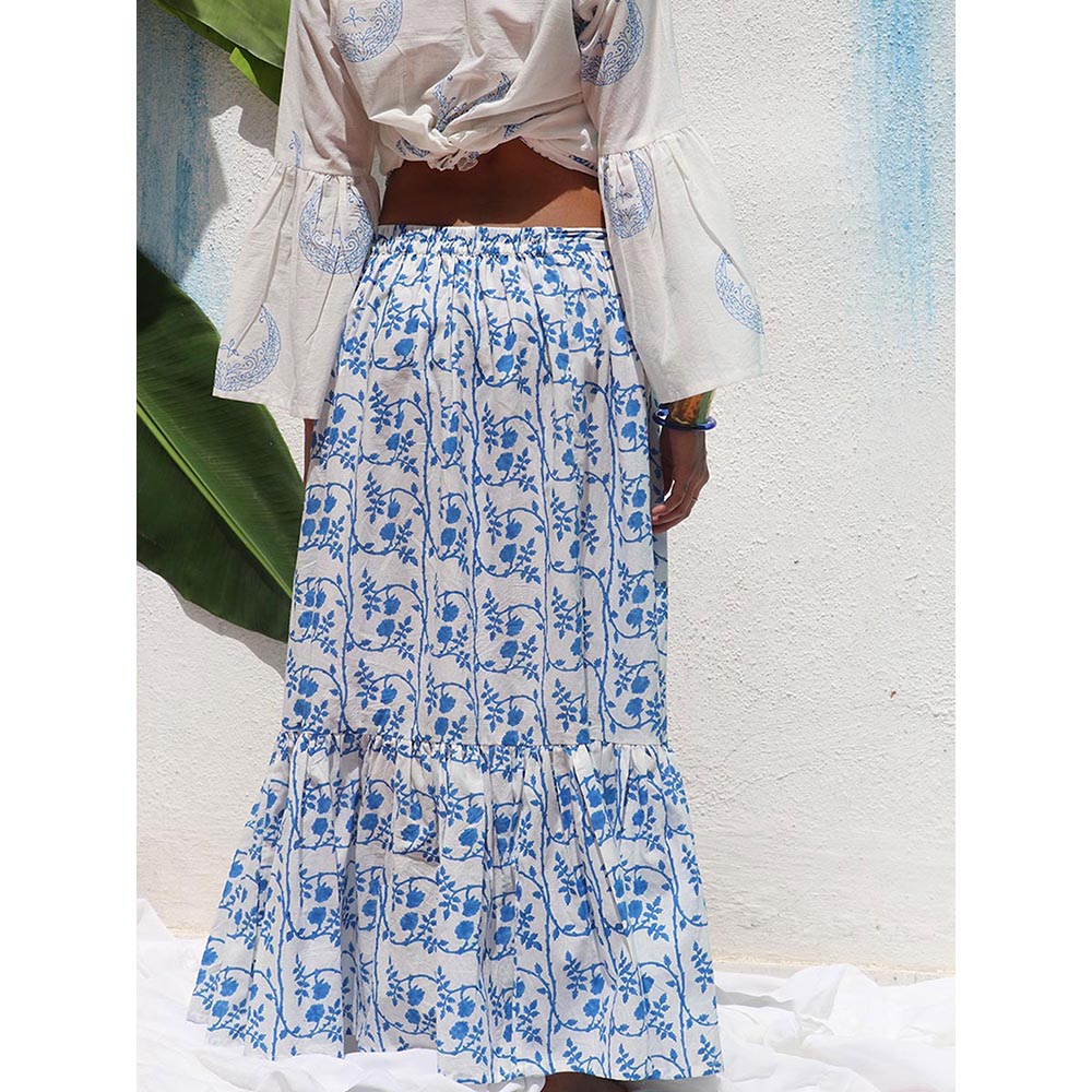 Chidiyaa Walk In the Clouds Stella Handprinted Cotton Skirt