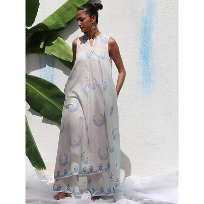 Chidiyaa Walk In The Clouds Iris Handprinted Cotton Kurta & Palazzo (Set of 2)