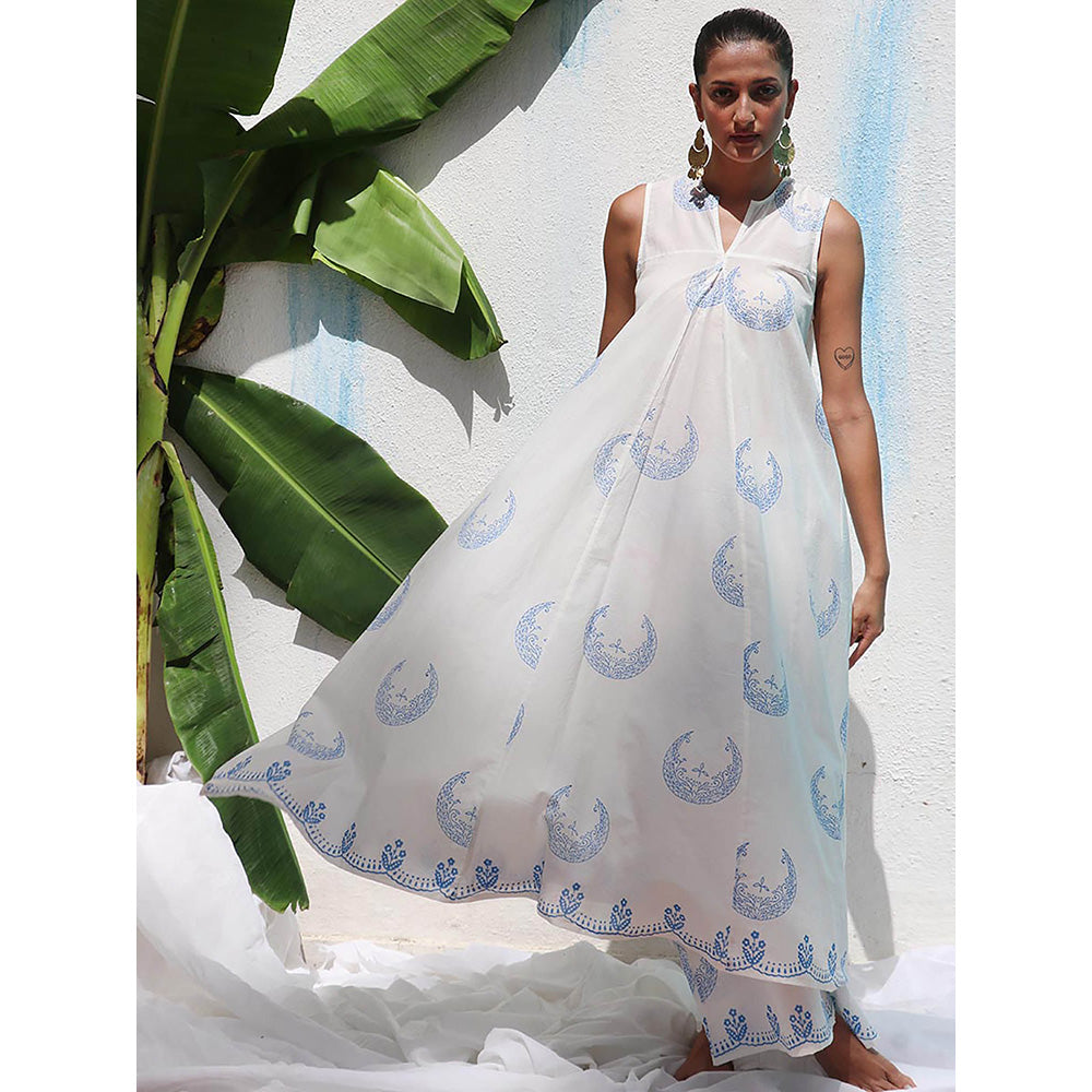 Chidiyaa Walk In The Clouds Iris Handprinted Cotton Kurta & Palazzo (Set of 2)