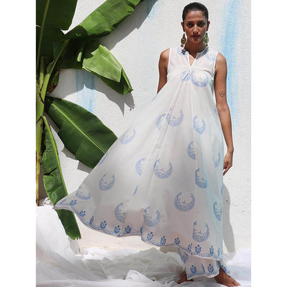 Chidiyaa Walk In The Clouds Iris Handprinted Cotton Kurta & Palazzo (Set of 2)