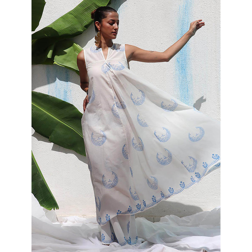 Chidiyaa Walk In The Clouds Iris Handprinted Cotton Kurta & Palazzo (Set of 2)