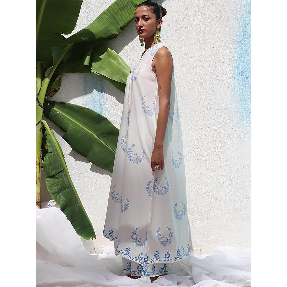 Chidiyaa Walk In The Clouds Iris Handprinted Cotton Kurta & Palazzo (Set of 2)