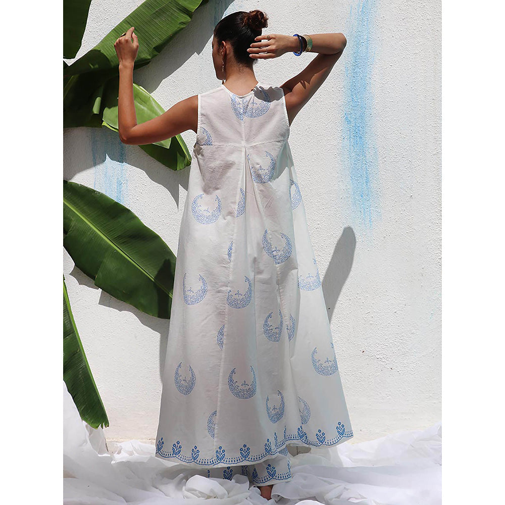 Chidiyaa Walk In The Clouds Iris Handprinted Cotton Kurta & Palazzo (Set of 2)