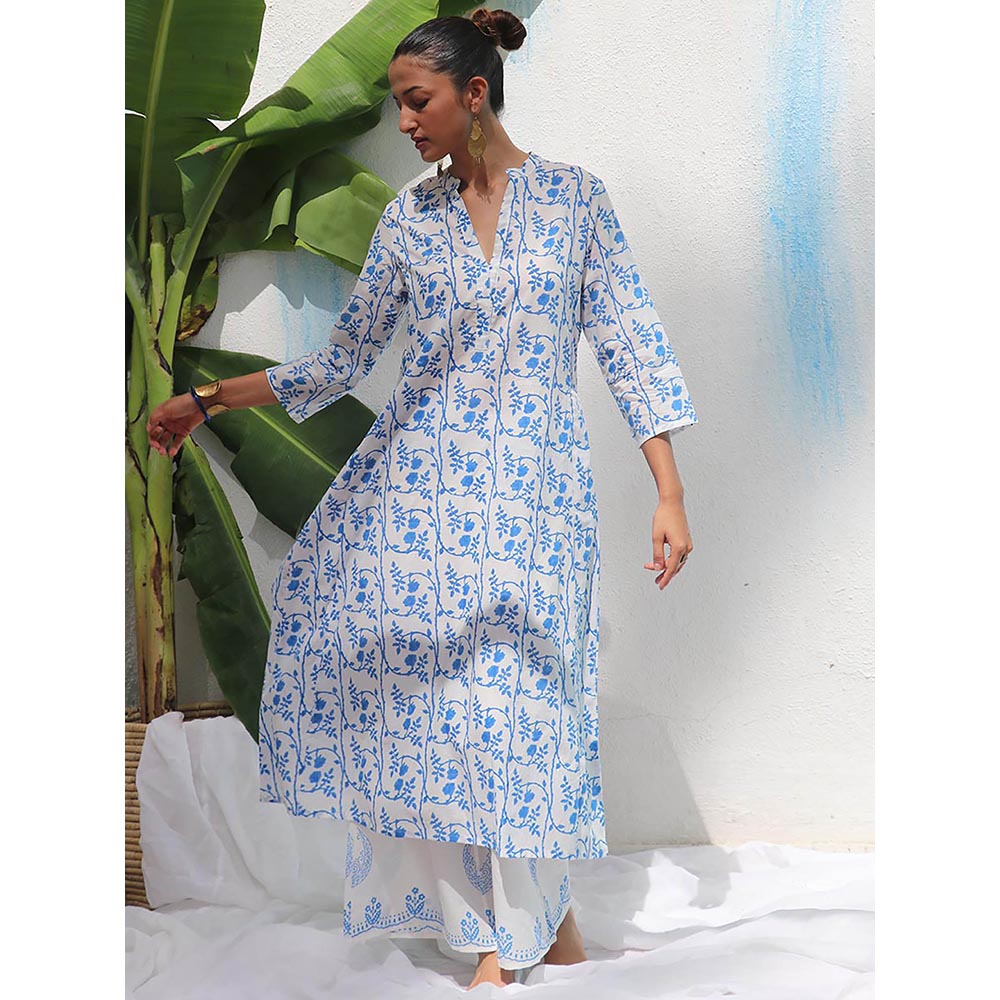 Chidiyaa Walk In The Clouds Estelle Handprinted Cotton Kurta & Palazzo (Set of 2)