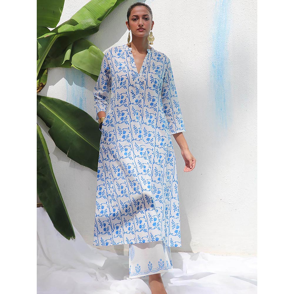 Chidiyaa Walk In The Clouds Estelle Handprinted Cotton Kurta & Palazzo (Set of 2)