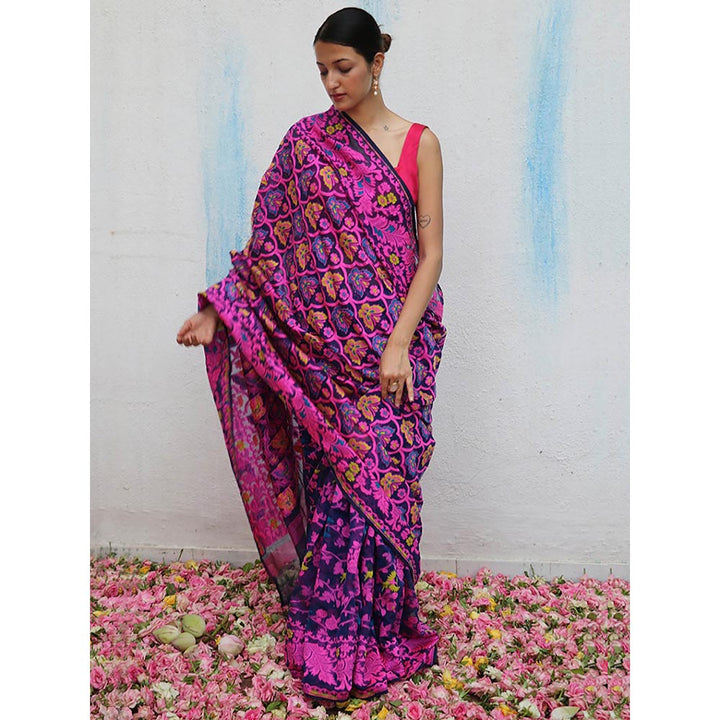 Chidiyaa Chiidyaa Gul-E-Najma Handwoven Jamdani Pure Linen Saree without Blouse