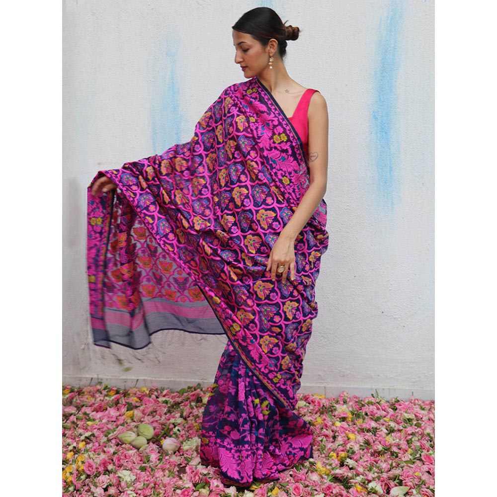 Chidiyaa Chiidyaa Gul-E-Najma Handwoven Jamdani Pure Linen Saree without Blouse