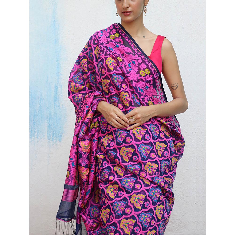 Chidiyaa Chiidyaa Gul-E-Najma Handwoven Jamdani Pure Linen Saree without Blouse