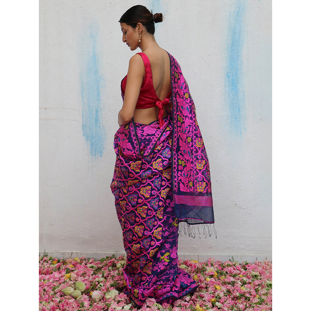 Chidiyaa Chiidyaa Gul-E-Najma Handwoven Jamdani Pure Linen Saree without Blouse