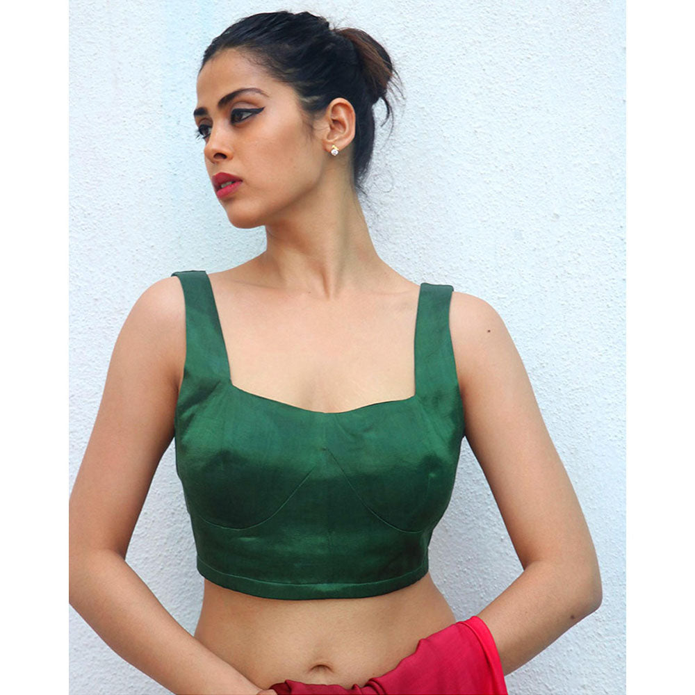 Chidiyaa Green Chandrabhaga Mashru Silk Stitched Blouse
