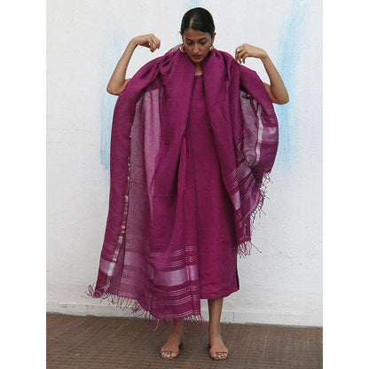 Chidiyaa Breathe Nora Purple Handwoven Linen Dupatta