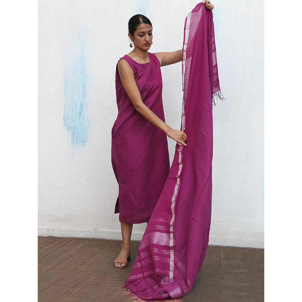 Chidiyaa Breathe Nora Purple Handwoven Linen Dupatta