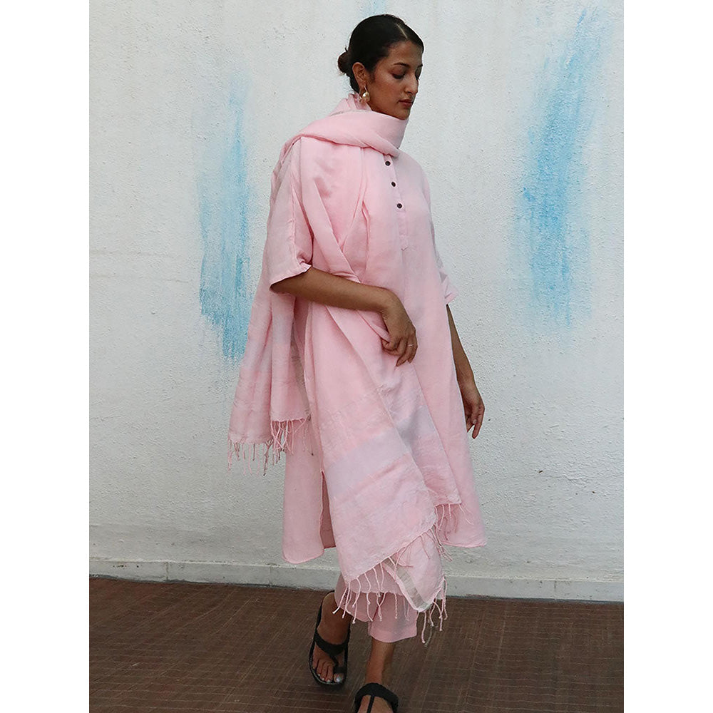 Chidiyaa Breathe Ivy Pink Handwoven Linen Dupatta