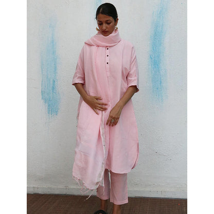 Chidiyaa Breathe Ivy Pink Handwoven Linen Dupatta
