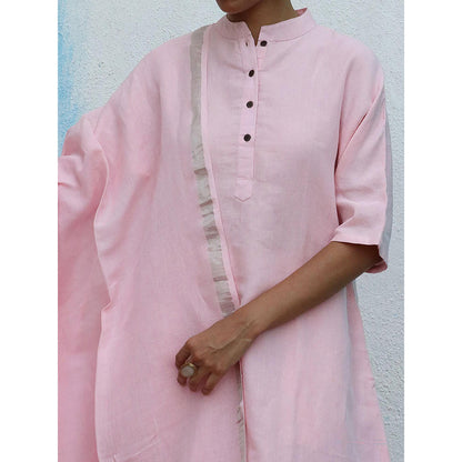 Chidiyaa Breathe Ivy Pink Handwoven Linen Dupatta