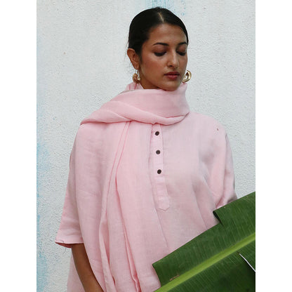 Chidiyaa Breathe Ivy Pink Handwoven Linen Dupatta