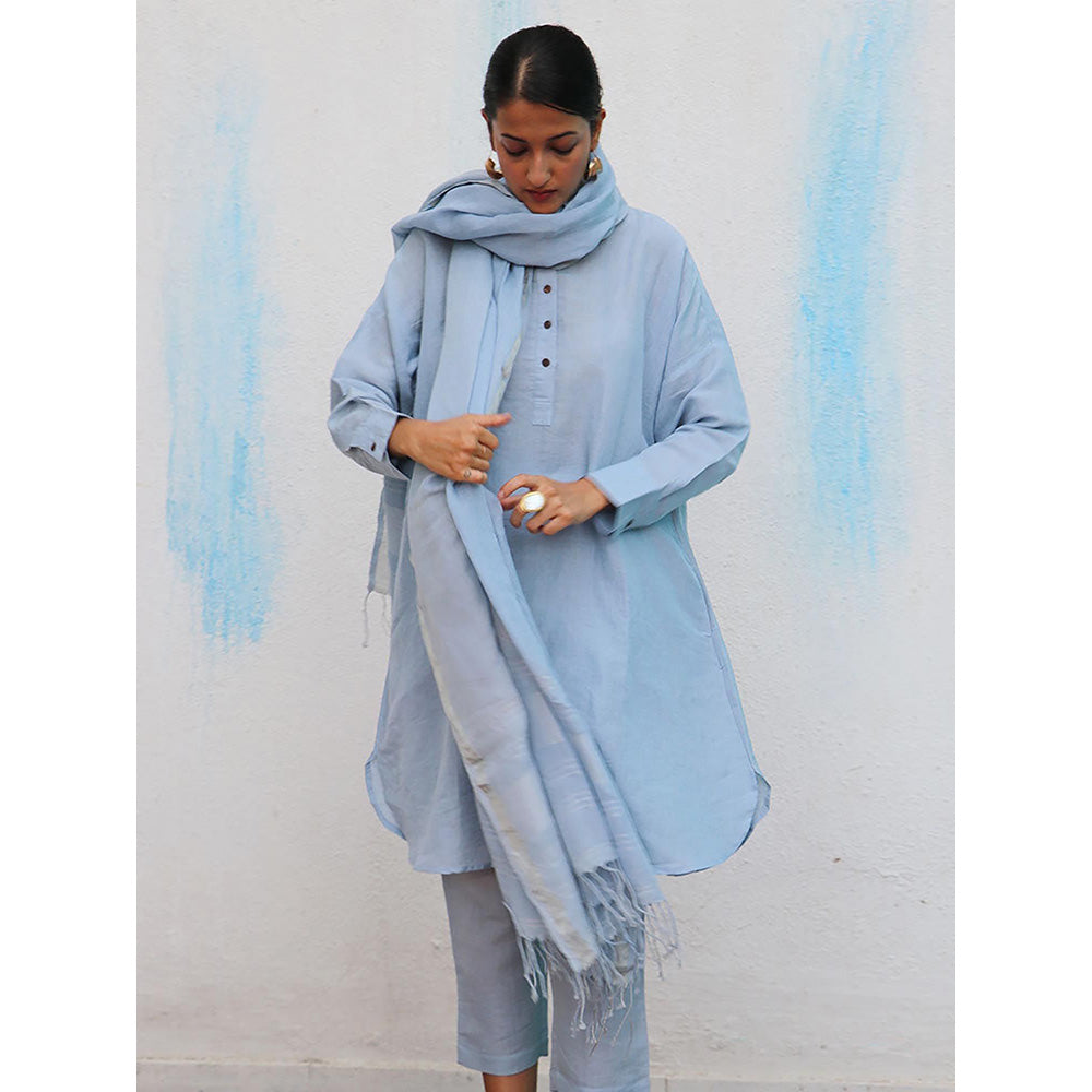Chidiyaa Breathe Melrose Blue Handwoven Linen Dupatta