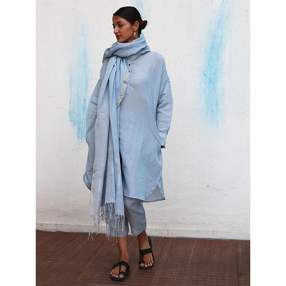 Chidiyaa Breathe Melrose Blue Handwoven Linen Dupatta