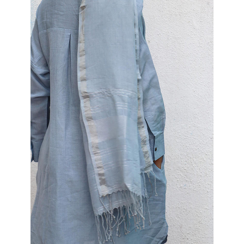 Chidiyaa Breathe Melrose Blue Handwoven Linen Dupatta