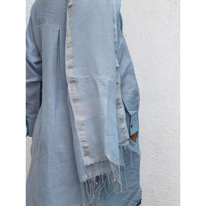 Chidiyaa Breathe Melrose Blue Handwoven Linen Dupatta