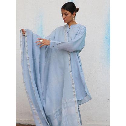 Chidiyaa Breathe Melrose Blue Handwoven Linen Dupatta