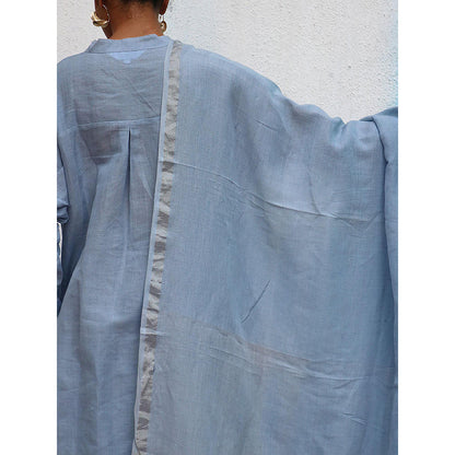 Chidiyaa Breathe Melrose Blue Handwoven Linen Dupatta