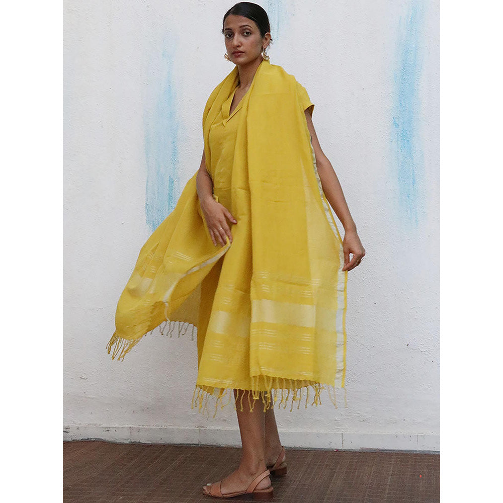 Chidiyaa Breathe Jules Yellow Handwoven Linen Dupatta