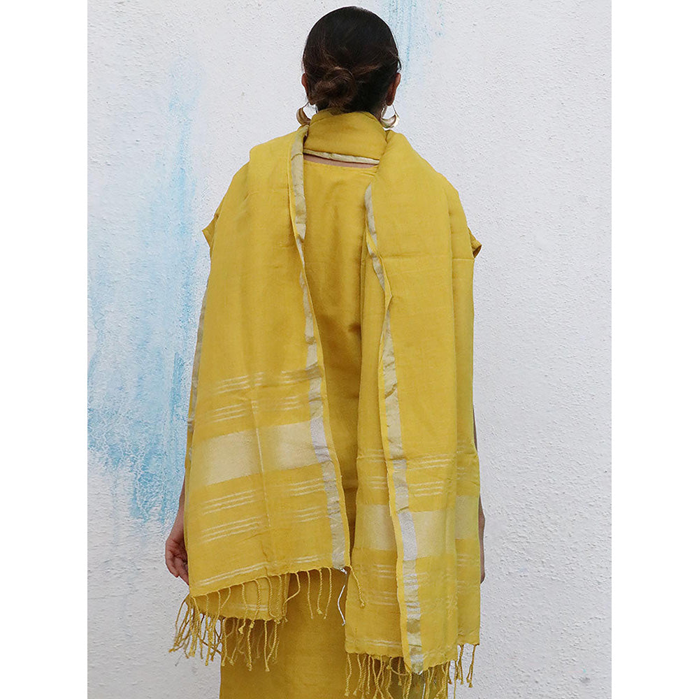 Chidiyaa Breathe Jules Yellow Handwoven Linen Dupatta