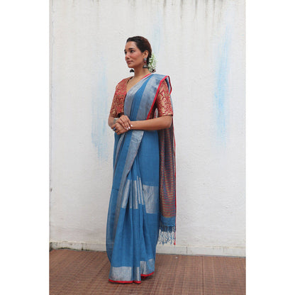 Chidiyaa Jheel Varsha Handwoven Linen Zari Saree without Blouse