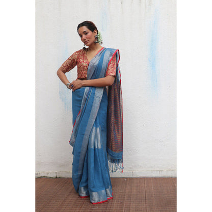Chidiyaa Jheel Varsha Handwoven Linen Zari Saree without Blouse