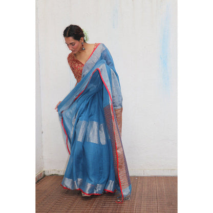 Chidiyaa Jheel Varsha Handwoven Linen Zari Saree without Blouse