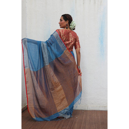 Chidiyaa Jheel Varsha Handwoven Linen Zari Saree without Blouse