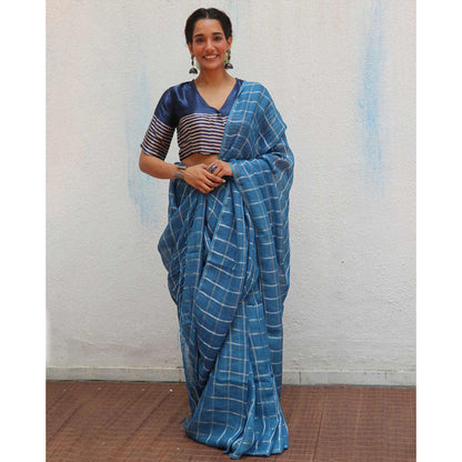 Chidiyaa Jheel Meen Handwoven Linen Zari Saree without Blouse