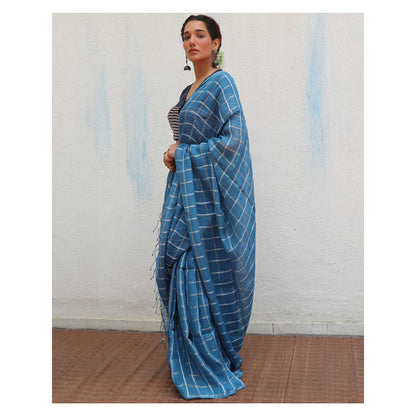 Chidiyaa Jheel Meen Handwoven Linen Zari Saree without Blouse