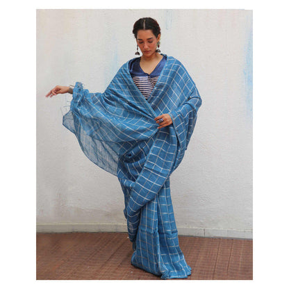 Chidiyaa Jheel Meen Handwoven Linen Zari Saree without Blouse