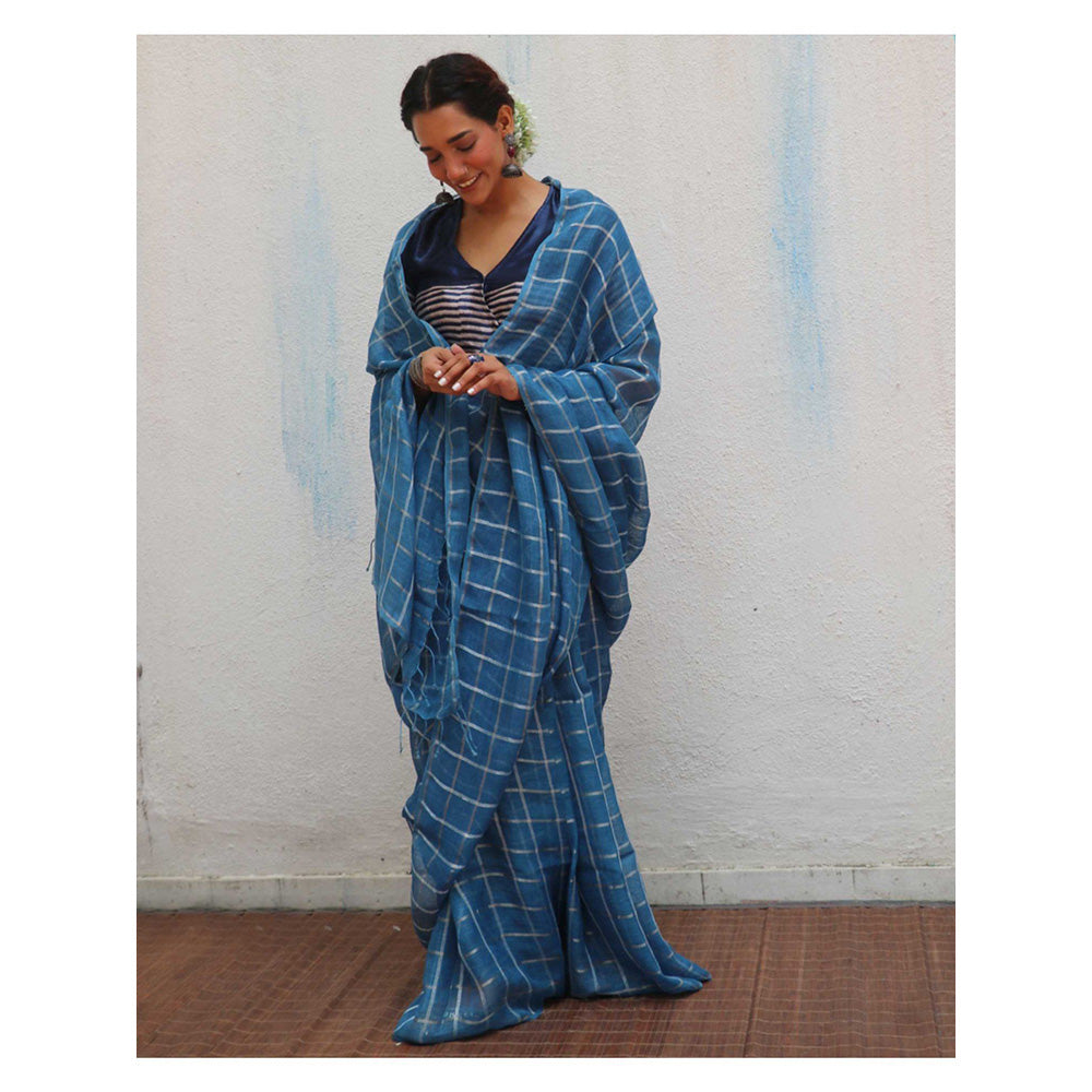 Chidiyaa Jheel Meen Handwoven Linen Zari Saree without Blouse
