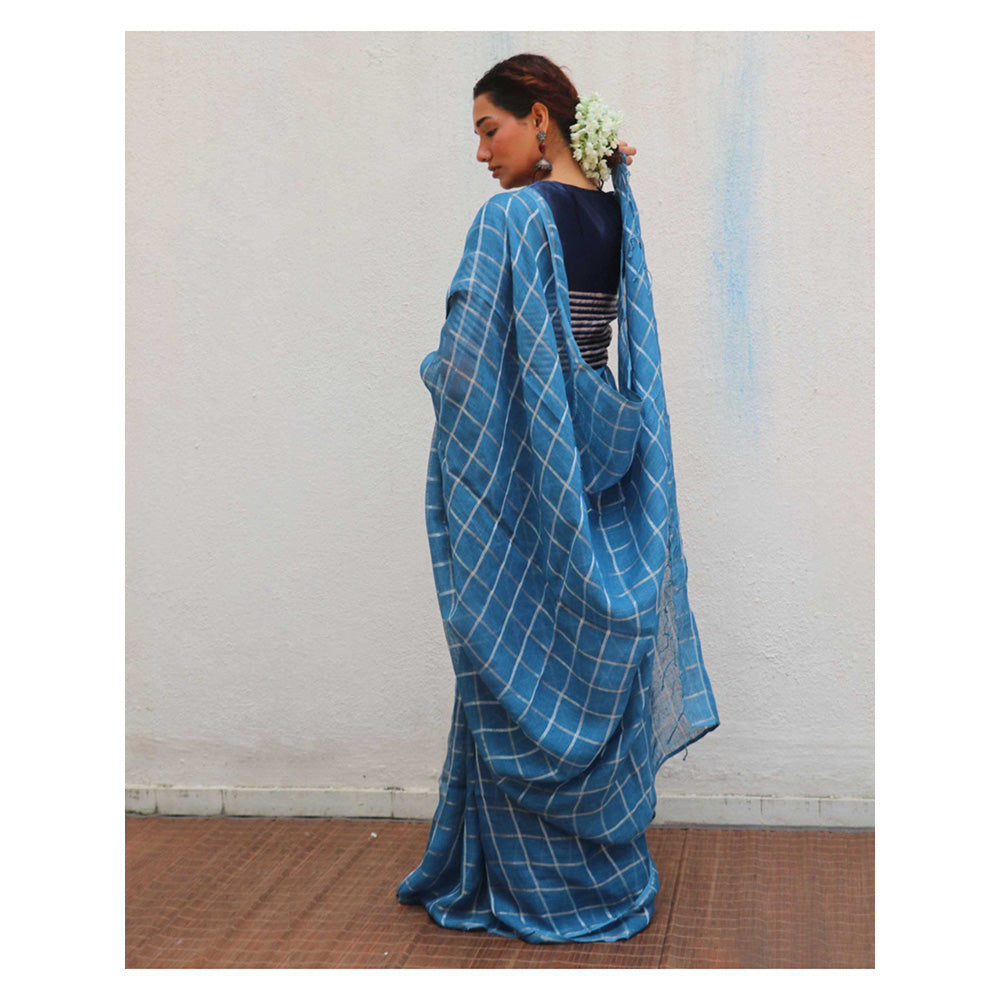 Chidiyaa Jheel Meen Handwoven Linen Zari Saree without Blouse