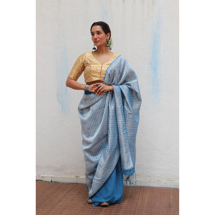 Chidiyaa Jheel Anumeha Handwoven Linen Zari Saree without Blouse