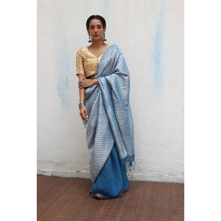 Chidiyaa Jheel Anumeha Handwoven Linen Zari Saree without Blouse