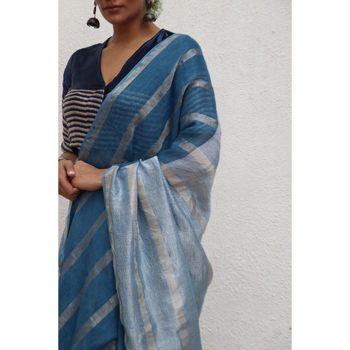 Chidiyaa Jheel Megha Handwoven Linen Zari Saree without Blouse