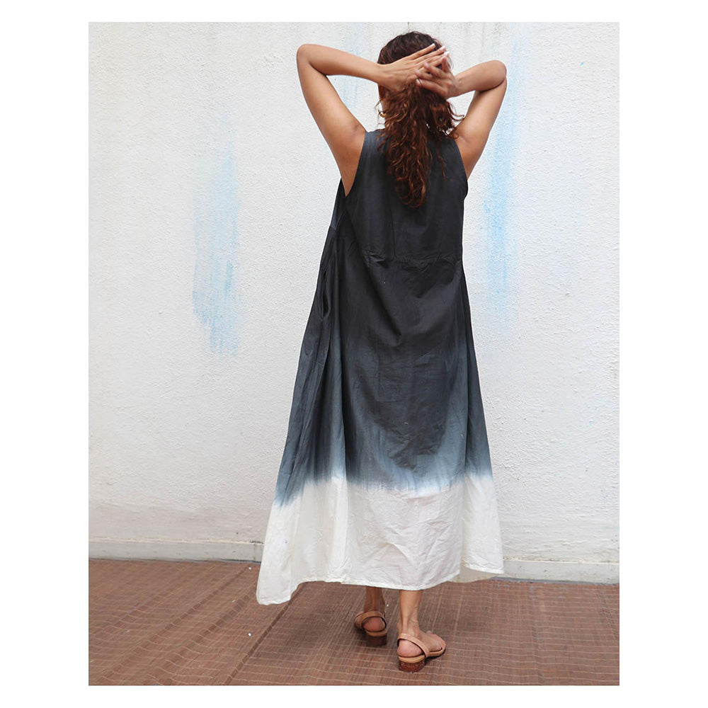 Chidiyaa Daydreaming In Monochrome Blackberry Matcha Printed Cotton Dress