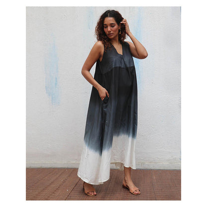 Chidiyaa Daydreaming In Monochrome Blackberry Matcha Printed Cotton Dress