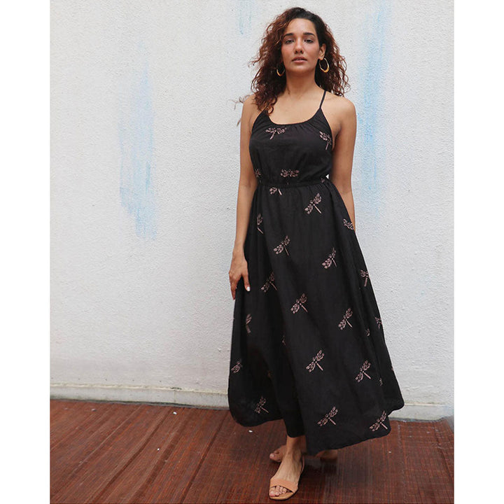 Chidiyaa Daydreaming In Monochrome Midnight Mai Tai Printed Cotton Dress