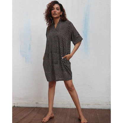 Chidiyaa Daydreaming In Monochrome Almond Butter Printed Cotton Dress