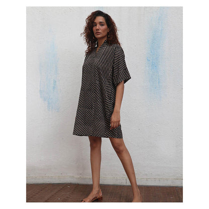 Chidiyaa Daydreaming In Monochrome Almond Butter Printed Cotton Dress