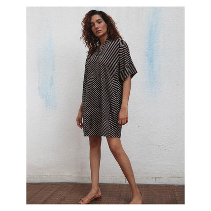 Chidiyaa Daydreaming In Monochrome Almond Butter Printed Cotton Dress