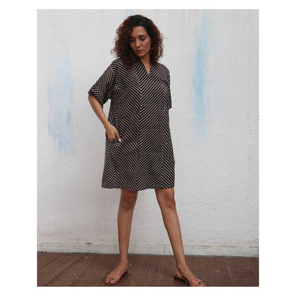 Chidiyaa Daydreaming In Monochrome Almond Butter Printed Cotton Dress